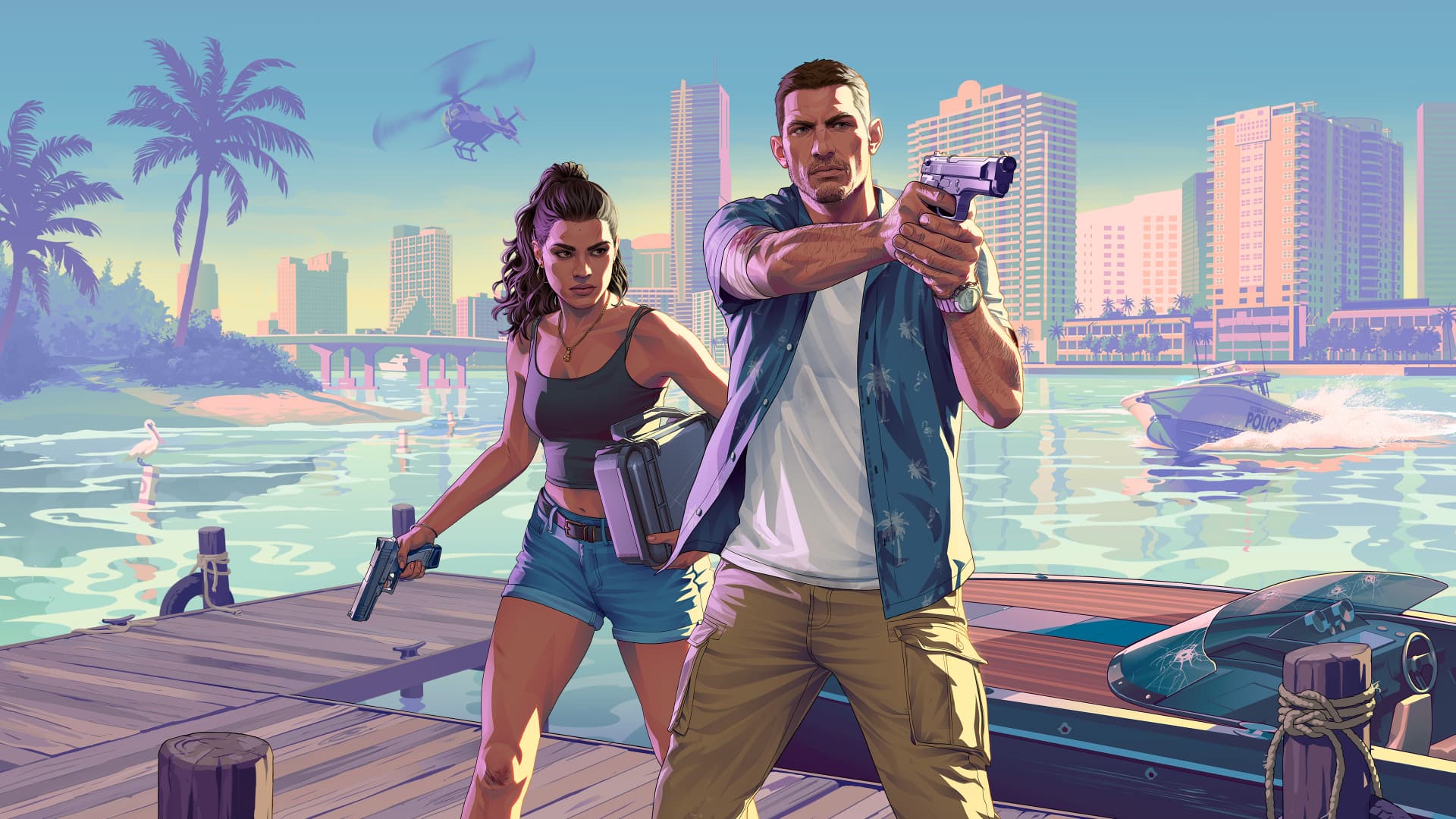 Jason Duval et Lucia Caminos - Protagonistes de GTA VI Grand Theft Auto 6 - Artwork officiel Rockstar Games